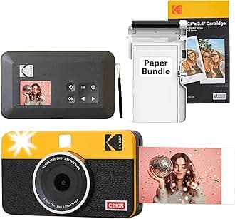 KODAK Mini Shot 2 Retro 2x3” Instant Digital Camera & Photo Printer, 38 Sheets, 2-in-1 Portable Print Camera, Bluetooth Smartphone Printer for iOS & Android, 4PASS Dye Sublimation, Yellow