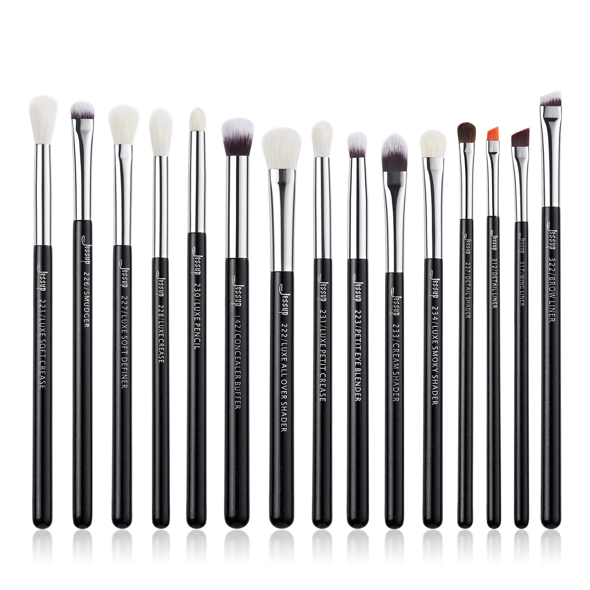 15Pcs Professional Makeup Brushes Set Make up Brush Tools kit Cosmetics Tools Eye Liner Shader Wood Handle Natural-synthetic Hair Brushes Pearl Black/Silver T177