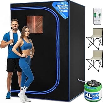 SereneLife Portable Sauna for Home, 2 Person Steam Tent with 4L Steamer, 2 Folding Chairs, Remote Control In-Home Spa, 6' x 4'