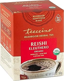Teeccino Reishi Eleuthero Tea - French Roast - 10 TeaBags - Organic Mushroom Adaptogenic Herbal Tea, 3x More Herbs than Regular Tea Bags, Caffeine Free, Chicory Prebiotic