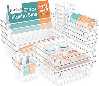 StorMiracle23 PCS Drawer Organizer Set, 5 Varied Size Bathroom and kitchen Drawer cabinet organizer Trays, Clear Storage Bins for Makeup, Jewelry, Utensils and Gadgets