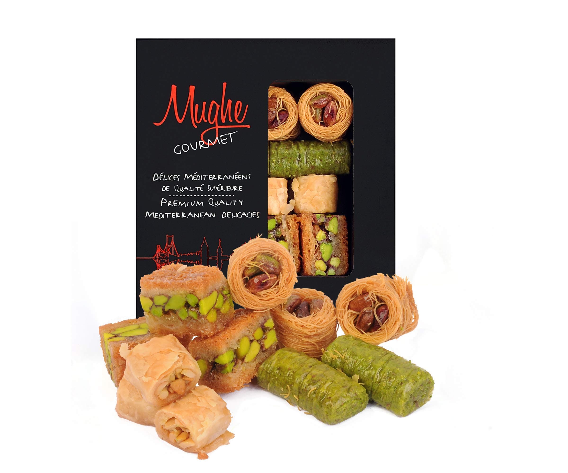 Mughe Gourmet Premium Baklava Assorted Gift Box - Luxury Baklawa Pistachio, Almond, Walnut, Cashew, Hazelnut Kadayif Pastry Desserts - Ideal for Birthday, Christmas (XSmall 150gr/5.3oz)