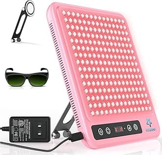 Red Light Therapy Panel, 225 Dual-Chip LEDs with 660nm Red & 850nm Near Infrared Light for Face, Skin, Sleep, Body Health, Portable Therapy Panel with Stand & Timer,Pink