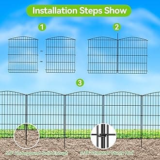 INJOPEXI Garden Fence 6 Panels 11.8ft (L)×30in (H) Decorative Garden Fence with 6 Panels Rustproof Wire No Dig Garden Fence Animal Barrier Fencing Outdoor for Backyard Patio - without Fence Gate