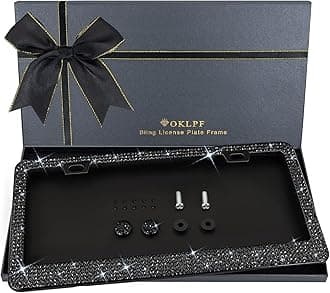 Bling License Plate Frame for Women, 1PCS Sparkly License Plate Frames| Over 1200 pcs 14 Facets Bedazzled Clear Glass Diamond Rhinestone Crystals w/Free Glitter Diamond Box (Black)