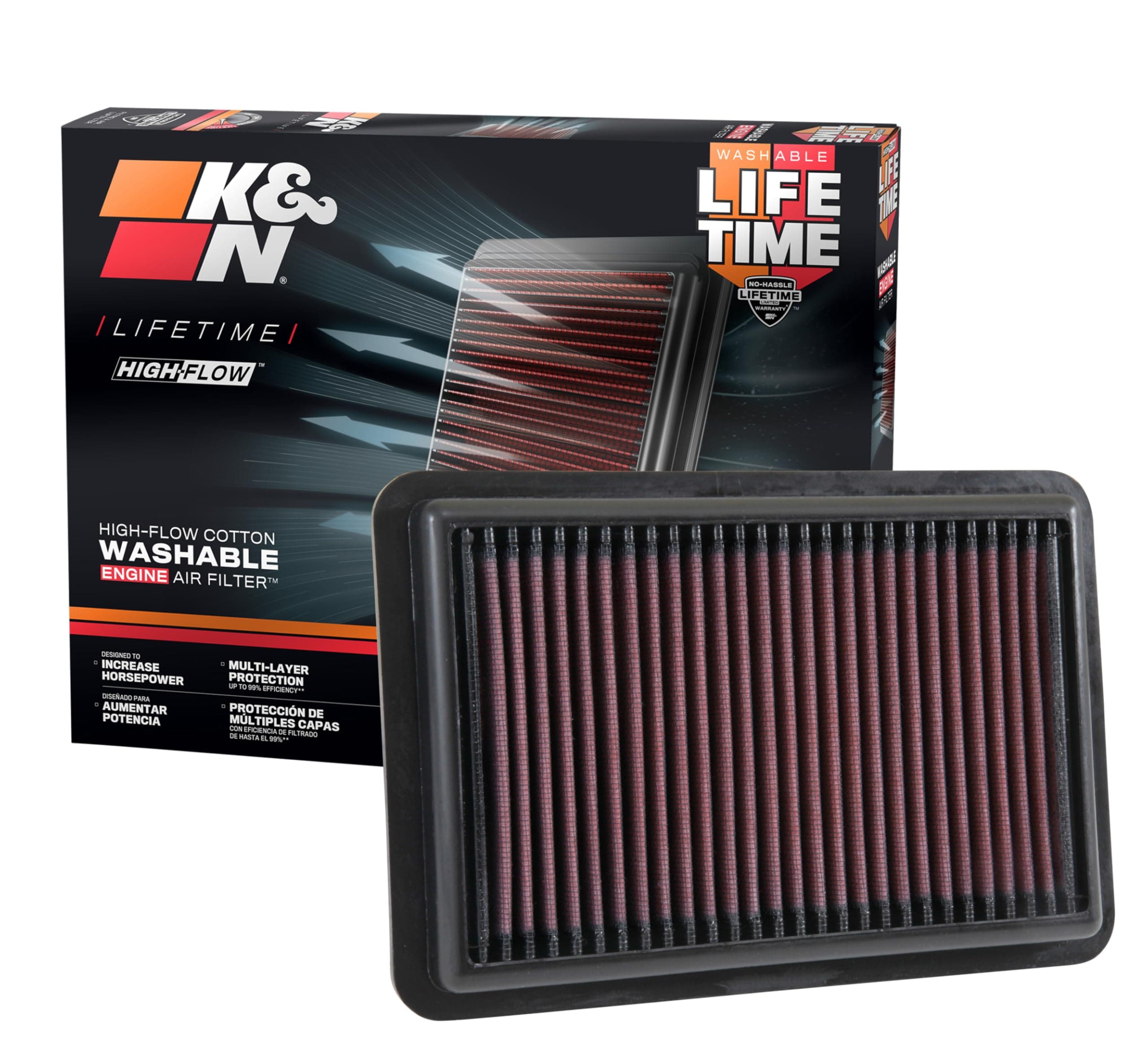 K&N High-Flow Original Lifetime Engine Air Filter: Increase Power: Washable: Compatible with 2017-2025 HYUNDIA/KIA: Elantra, I30, Kona, Veloster, Cerato, Forte, ProCeed, Seltos, Soul, Xceed, 33-5050