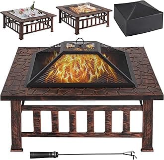 Yaheetech Fire Pit 34in Outdoor Fire Pits Fireplace Heater Stove with Screen, Waterproof Cover & Poker for BBQ Patio Bonfire