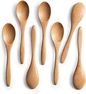 7 PCS Small Wooden Spoons, 5.8 Inch Honey Spoons for Tea, Beech Wooden Honey Teaspoon for Coffee, Little Tiny Wood Spoons, Bamboo Table Spoon for stirring, Wooden Spoons for Utensils Set