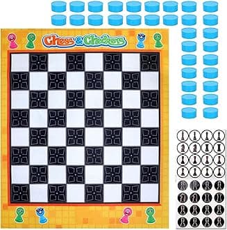 SOKA Chess & Draughts Giant Board Game Set Checkers Classic Entertainment Fun Game Playmat Rug Carpet Travel Board Games Activities for Kids Children Boys Girls and Family – Indoor or Outdoor Play