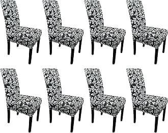 Printed High-Back Chair Covers for Dining Room Chairs – Spandex Stretch, Universal Armless Chair Protective Slipcover for Kitchen, Wedding, Party, Banquet & Hotel, Floral Design - Black, Pack of 8