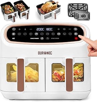 Duronic AF34 WG Airfryer Air Fryer | 2pcs 5 Litre Baskets and 1pc 10L Basket with Clear Windows | 10 Preset Programs and 2 Sync Cook Finish Features | Easy to Clean | Power: 2400W