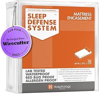 HOSPITOLOGY PRODUCTS Mattress Encasement - Zippered Bed Bug Dust Mite Proof Hypoallergenic - Sleep Defense System - Full/Double - Waterproof - Stretchable - Standard 12" Depth - 54" W x 75" L