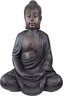 Design Toscano Meditative Asian Decor Grand Temple Indoor/Outdoor Garden Statue, Large, 40 inches tall, Cast Stone Resin, Dark Stone Finish