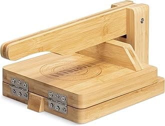 Navaris Bamboo Tortilla Press Diameter 25 cm - Taco Maker Taco Press - for Homemade Roti Naan Wraps Quesadilla Pita - Manual Dough Press Machine