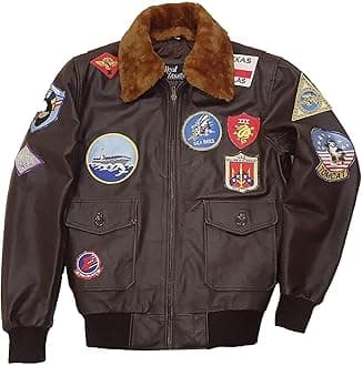 Men's Top Brown Flight Maverick Aviator Leather Jacket Removable Fur Collar WW2 Bomber Jacket