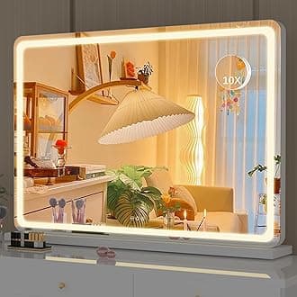 Hasipu Vanity Mirror with Lights, 80 x 55cm LED Makeup Mirror, Lighted Make up Mirrors with Touch Screen Control, 3 Dimmable Modes Square White