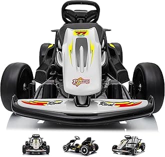 Go Kart Electric Drift Kart with 400W Motor, 24V Outdoor Ride on Toy with 2 Speed, Crazy Cart for Kids 6-12 Years Old, 8.1 MPH, Music, Wireless (Grey)