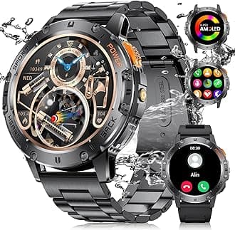 LIGE Military Smart Watch with Bluetooth Call,1.43" AMOLED Fitness Tracker with 5ATM Waterproof 100+Sports Modes for Android iOS, 530mAh Smartwatch for Men