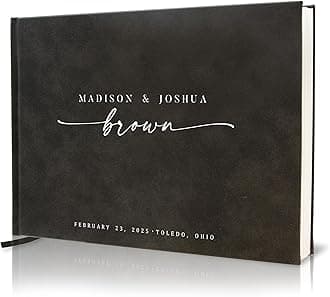 Personalized Guest Book - 11.5" x 8.5" Custom Bride & Groom Names with Bookmark and Hard Cover 140 GSM Blank Pages, for Weddings Guest Book, Engagements, Birthdays, Special Events, Charcoal