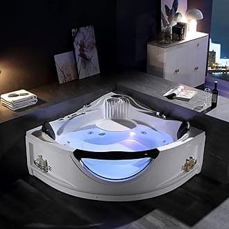 Corner Whirlpool Bathtub with Heater,2 Person 59" Jetted Tub with Light,Spa Hydromassage with Chromatherapy,Acrylic,White, ETL Certified