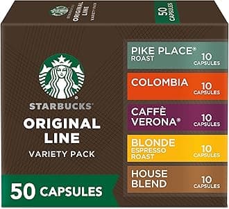 Nespresso Starbucks Capsules, Favorites Variety Pack (Box of 5, 50 Pods, Compatible with Nespresso Original Machines)