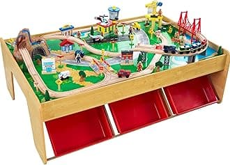 - KidKraft Waterfall Mountain Wooden Train Set & Table with 120 Pieces, 3 Storage Bins