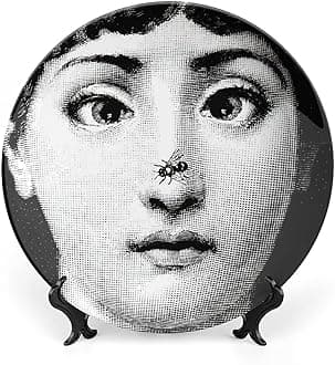 Lina Cavalieri Plate, Fornase Decorative Plate Face Makeup Plate Wall Hanging Decoration,Including Bracket and Special Spring Hook,Style-7,10inch