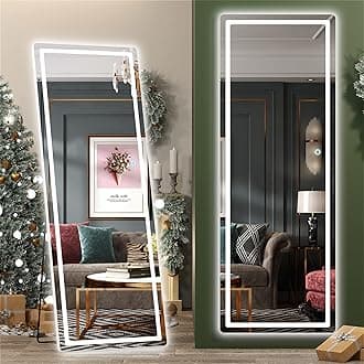 Hasipu Full Length Mirror with Lights, 65" x 22" LED Floor Mirror, Full Body Dressing Standing, Hanging Mounted Mirror for Living Room Bedroom Cloakroom, Round White