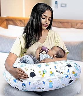 Baby Feeding Pillow Cotton|Maternity Feeding Pillow Portable & Adjustable|Nursing Pillow for Mother and New Born Baby (Panda Blue)