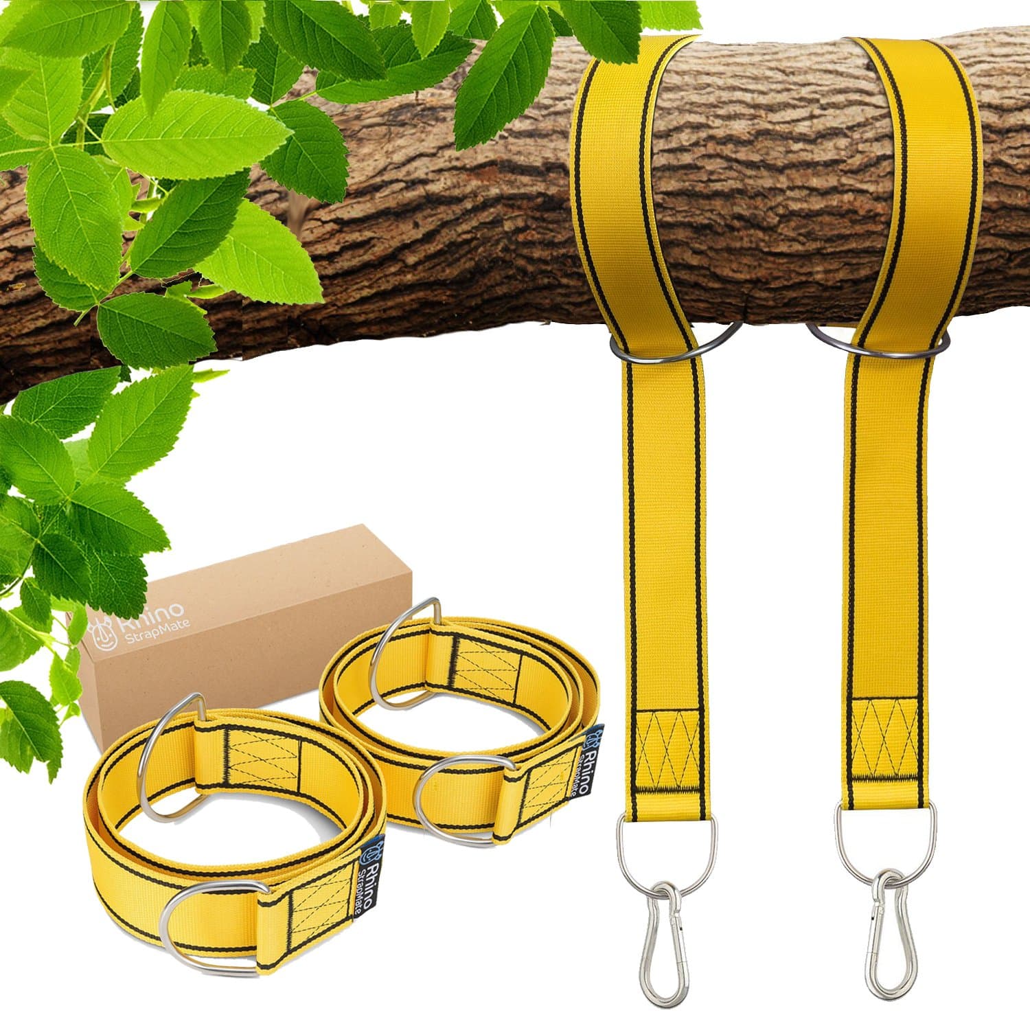Tree Swing Straps Hanging Kit – Two 4ft Strap Holds 2800 lbs (Sgs Certified) Fast & Easy Way to Hang Any Swing – Outdoor Swing Hangers (Yellow)
