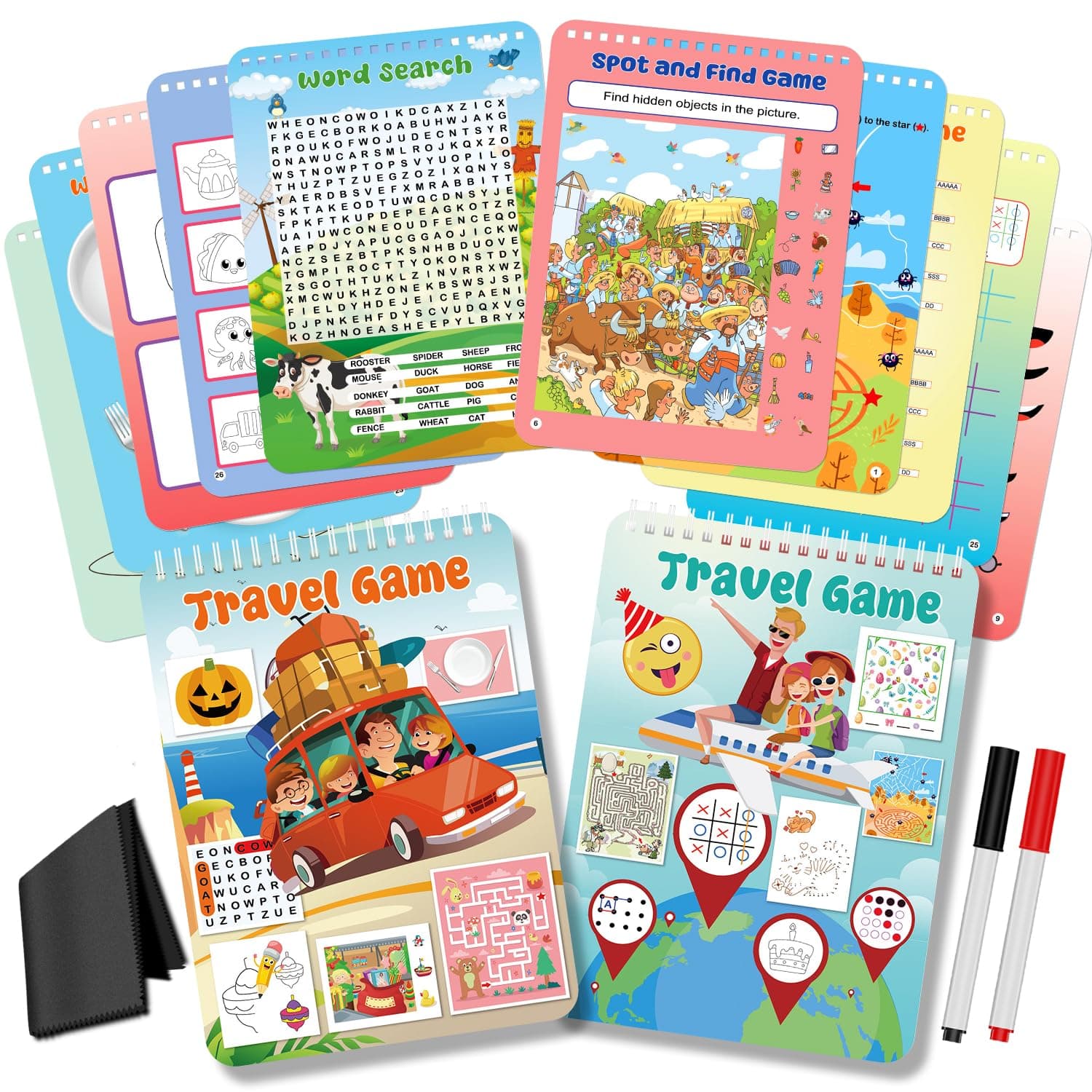 Elfew 2 Pack Reusable Activity Game for Kids Ages 4-8, 8-12,Travel Games Include 56 Different Game,1-2 Players,Toy & Learning Tool for Road Trip Airplane Activity