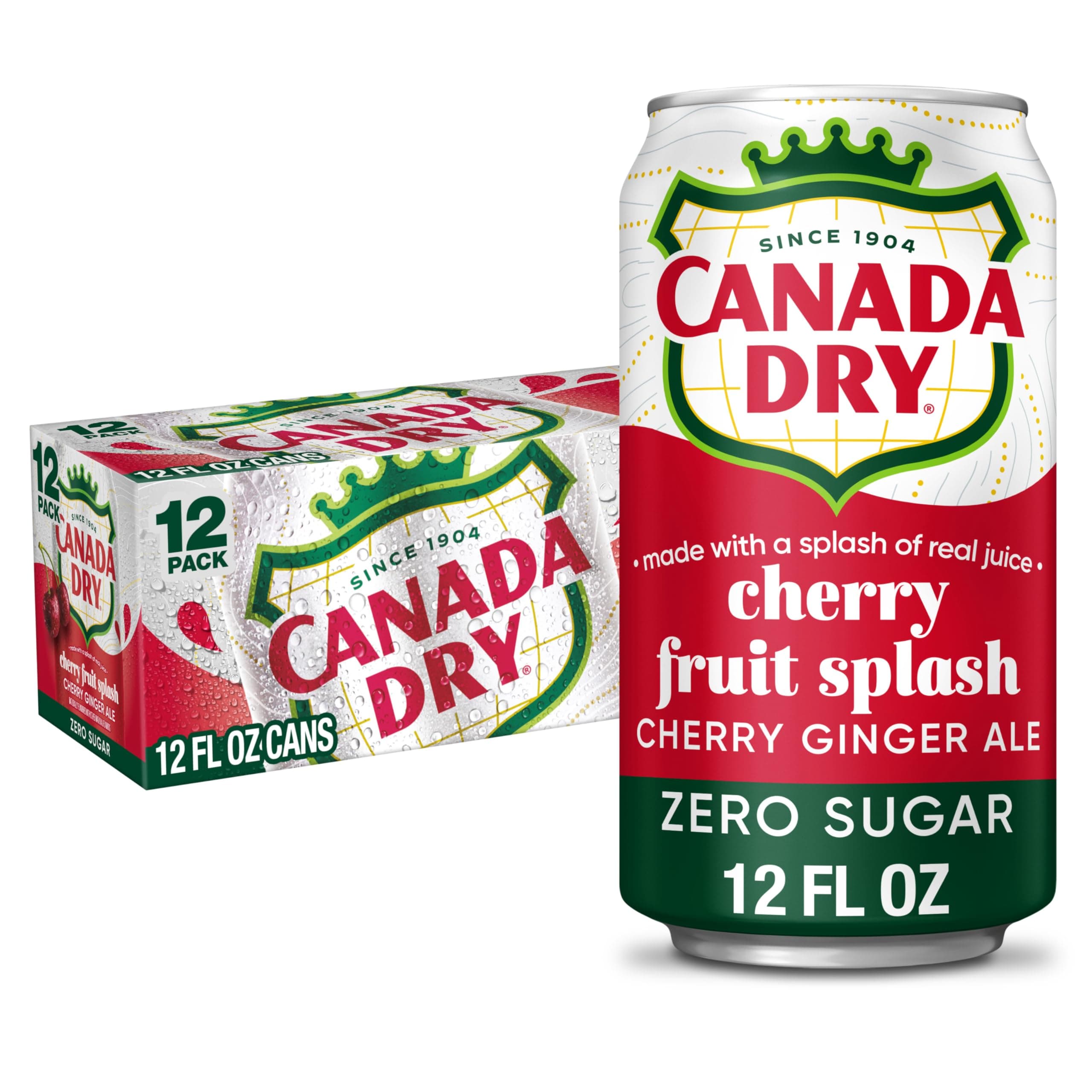 Canada Dry Zero Sugar Cherry Gingerale Fruit Splash 12oz, Pack of 12