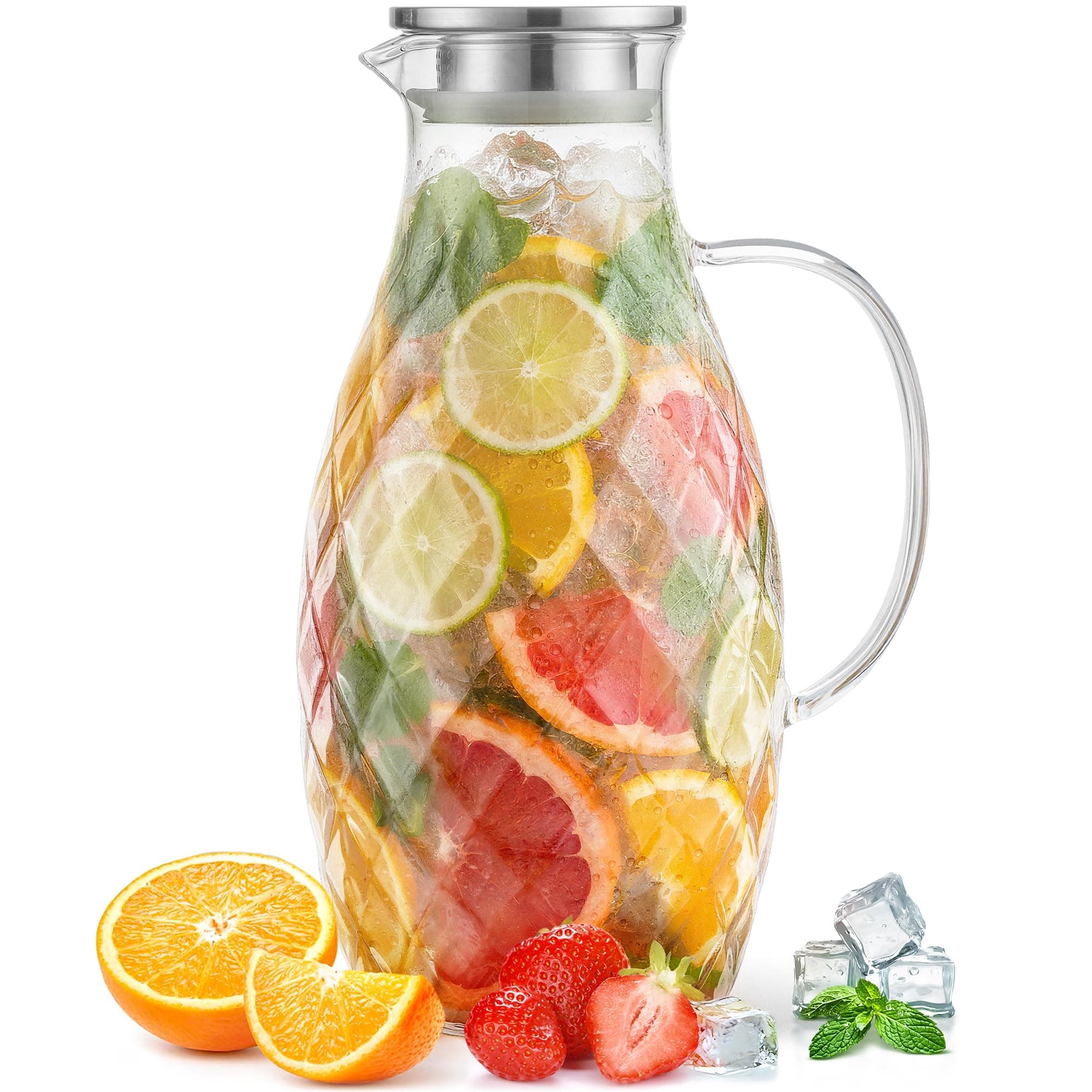 Glass Pitcher with Lid and Spout - 3 Liter / 100 oz, Borosilicate Glass w/Handle - Carafe for Hot/Cold Beverages - Water Jug - Iced Tea Pitcher - Juice Server - by PJC-Kitchen