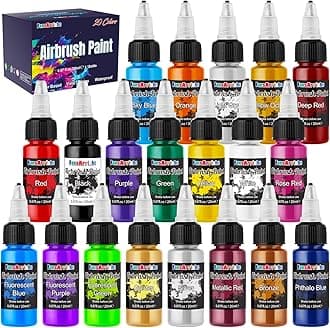 FansArriche Airbrush Paint, 20 Colors Acrylic Air brush Paint Kit, Water-based, Opaque & Neon Colors, Pearl Colors, for Beginners, Artists, DIY Projects, 20 ml/Bottle