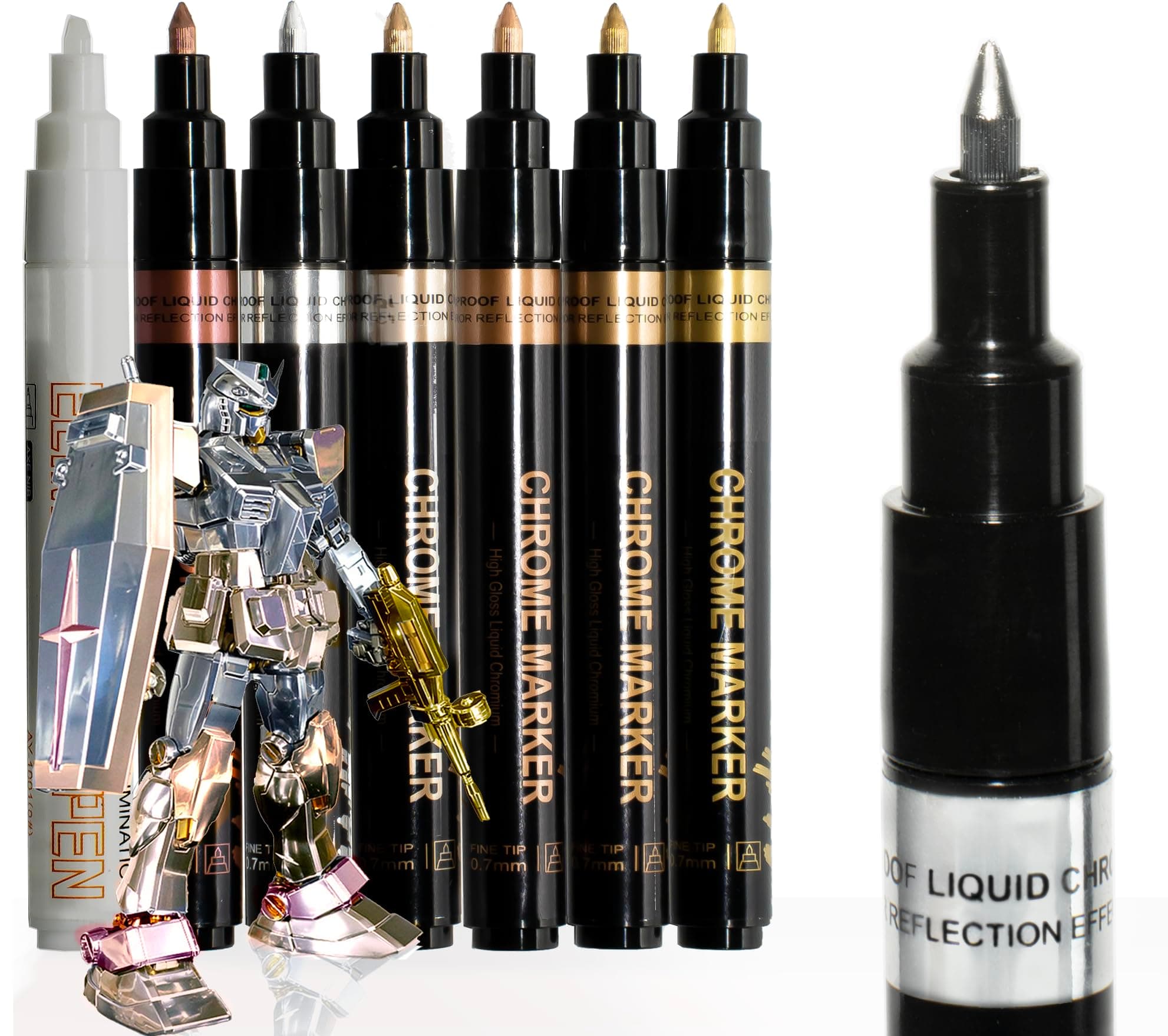 ZOET 7 PACK Chrome Marker Pen for Any Surface | Chrome Paint Pen for Repairing, Permanent Reflective Liquid, Touch Up, Model Painting, Marking or DIY Art Projects