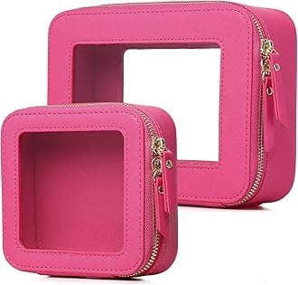 Clear Makeup Bag Set Travel Cosmetic Bag and Toiletry Bag Women's Purse Pouch Cosmetic Stroage Organizer Case with Zipper Car Essentials (Fuxia, M+Mini)