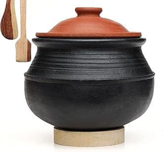 Craftsman India Online Deep Burned Clay Rice Handi/Earthen/Mud/Mitti Pot With Lid For Cooking And Serving 2 Liter, Matte Polished, Black