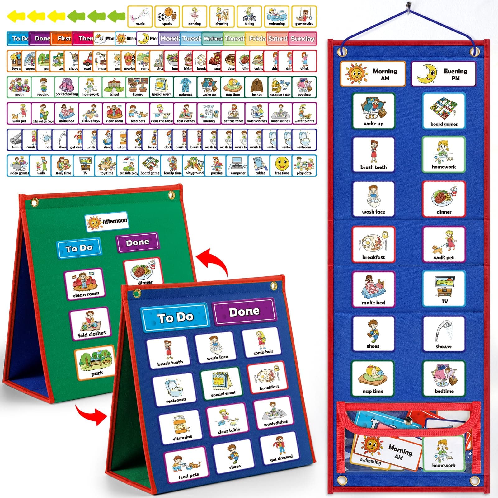 Torlam Visual Schedule for Kids Chore Chart, Morning Bedtime Routine Chart for Toddlers, Responsibility Daily Schedule Board Communication Cards Autism Learning Materials for Home School, 86 Cards