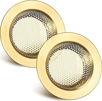 Retisee 2 Pcs Sink Strainer Stainless Steel Sink Drain Basket Cover Mesh Metal Food Catcher Kitchen Sink Accessories for Hair Garbage, Large Wide Rim of 4.4 Diameter (Brushed Gold)