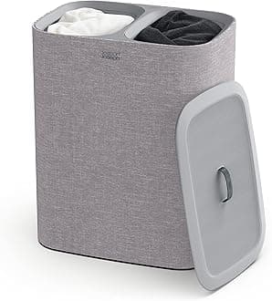 Joseph Joseph Tota 90-litre Laundry Separation Basket with lid, 2 Removable Washing Bags with Handles - Grey