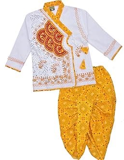 PK HUB® Boys Traditional Full Sleeve Rajasthani Angrakha Dress with Dhoti for Boys/Kids 100% Cotton