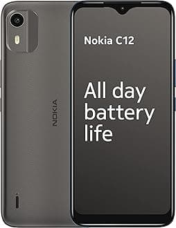 NokiaC12 6.3” HD+ Dual SIM Smartphone, Android 12 (Go edition), Octa-core 2GB RAM/64GB ROM, 8MP Rear /5MP Front Cameras, Night & Portrait modes, IP52 Rating, 3000mAh Battery - Charcoal