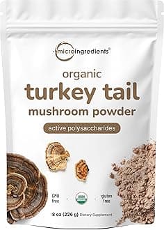 Sustainably US Grown, Organic Turkey Tail Mushroom Powder (50:1 Extract), 8 Ounce, Freeze Dried with