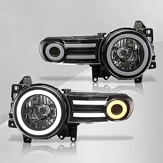 AJP Distributors LED DRL Halo Projector Headlights Headlamps Assembly Driver + Passenger Pair Set Compatible/Replacement For FJ Cruiser 2007 2008 2009 2010 2011 2012 2013 2014 07 08 09 10 11 12 13 14