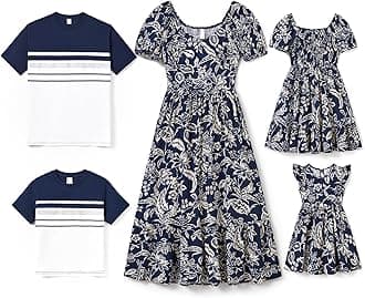 PATPAT Family Matching Summer Outfits, Mommy and Me Matching Shirts Dresses Paisley Print Matching Dresses for Family