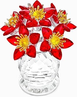 KRISININE Crystal Christmas Flower Figurine with Base 3.8'' Tall Glass Flower Figurine Collectibles Xmas Gifts for Women Mum Christmas Decoration for Home Office(Red)