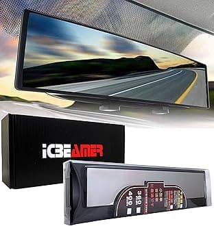 ICBEAMER 15.8" 400mm Easy Clip on Universal Fit Wide Angle Panoramic Auto Interior Rearview Mirror Flat Clear Surface