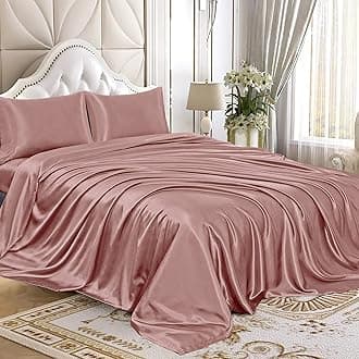 Homiest 4pcs Satin Sheets Set Luxury Silky Satin Bedding Set with Deep Pocket, 1 Fitted Sheet + 1 Flat Sheet + 2 Pillowcases (Full Size, Rich Pink)