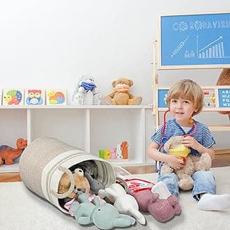 Cotton Rope Laundry Basket Hamper for Clothes Woven Storage Basket for Living Room Bedroom Boho Tall Rope Baskets for Blanket Toys Pillow Towels Baby Nursery Hamper Bin Large brown and white