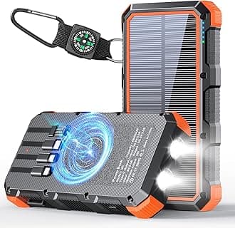 Solar Charger Power Bank 49800mAh Wireless Charger QC 3.0 Fast Charging Power Bank 8 Outputs 4 Inputs Solar Portable Charger Compatible with All Mobile Devices,SOS/Strobe/Strong Flashlights (Orange)